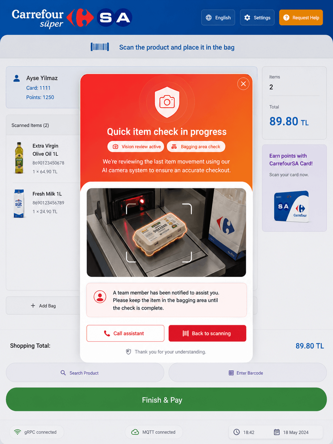 Customer-facing item review workflow triggered by AI camera-assisted checkout monitoring