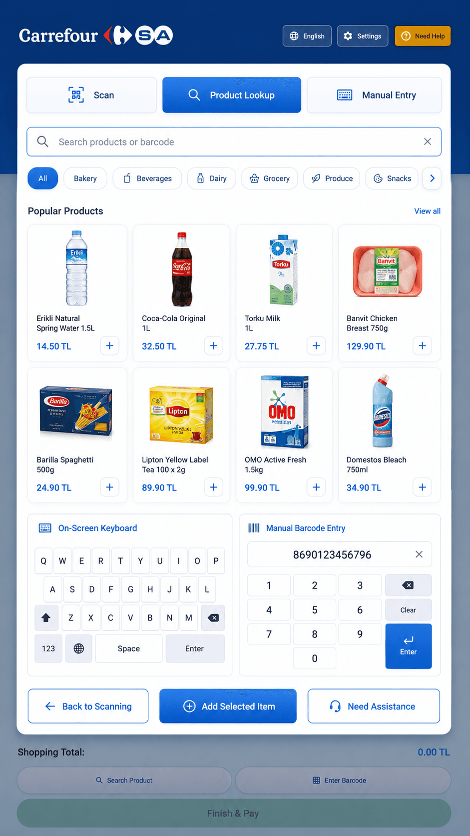 Genius SCO C4 product lookup and manual barcode-entry workflow