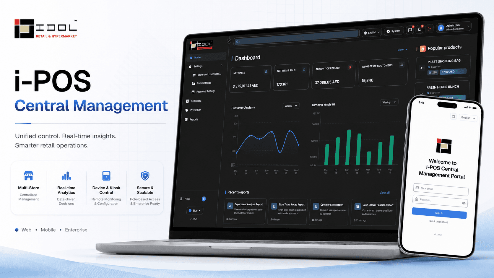 i-POS Central Management web and responsive mobile product overview